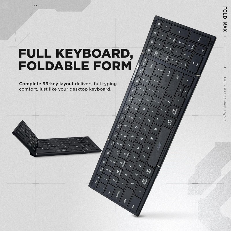 acer Fold Max | 99 Keys Full-Size Foldable Bluetooth Keyboard | BT 5.0 | Rechargeable 180mAh Battery