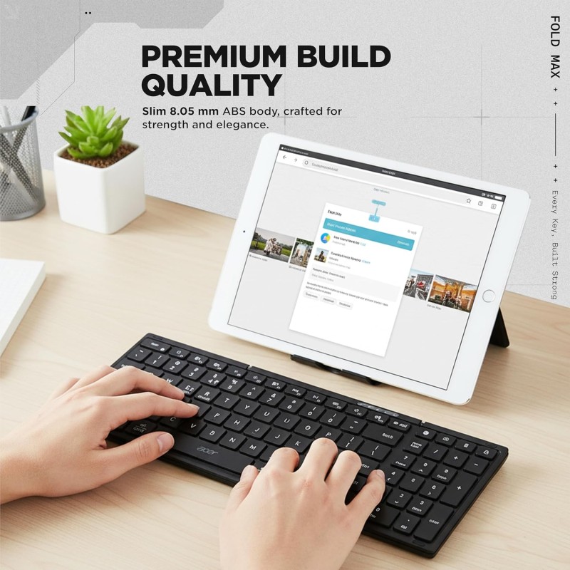 acer Fold Max | 99 Keys Full-Size Foldable Bluetooth Keyboard | BT 5.0 | Rechargeable 180mAh Battery