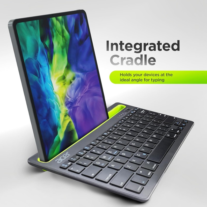 acer Swift Slim Multi-Device Wireless Rechargeable Keyboard with Cradle for Tablet and Phone | Dual Channel Switch | Compact, Quiet