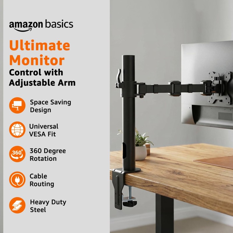 amazon basics Monitor Stand, Height Adjustable Arm Mount- Steel