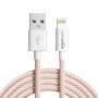 amazon basics Nylon Braided USB-A to Lightning Cable Cord, MFi Certified Charger for Apple iPhone Salmon Pink, 1.02 meter