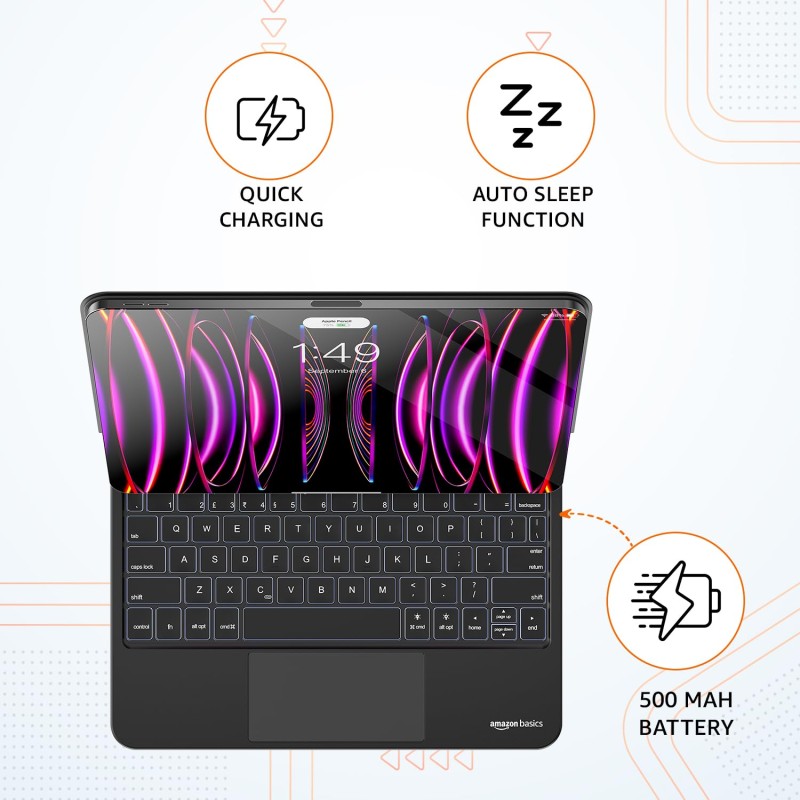 amazon basics Pro Series Bluetooth Magnetic Case with Keyboard for iPad Air 10.9" (2022, 2020, M2) & iPad Pro 11" (2018-2022) (Black)