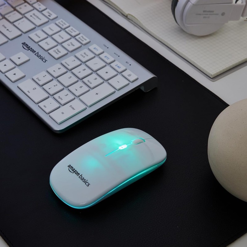 amazon basics Rechargeable Wireless Mouse with RGB LED Backlit 1600 DPI Ergonomic Mouse for Laptop, PC