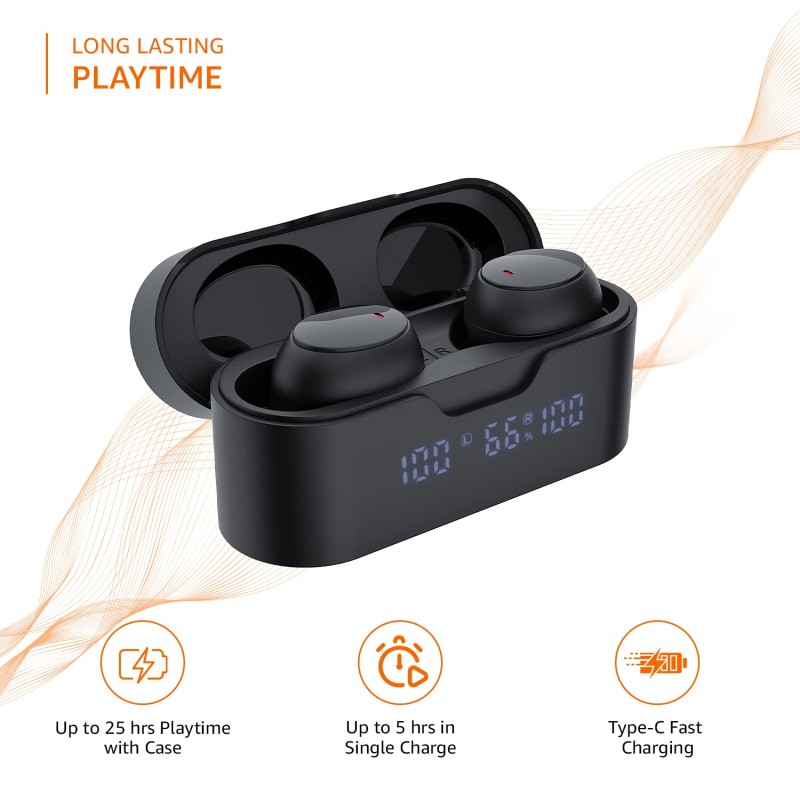 amazon basics Truly Wireless in Ear Earbuds with Built-in Mic, Touch Control, IPX5 Water Resistant, Bluetooth 5.3 (Black)