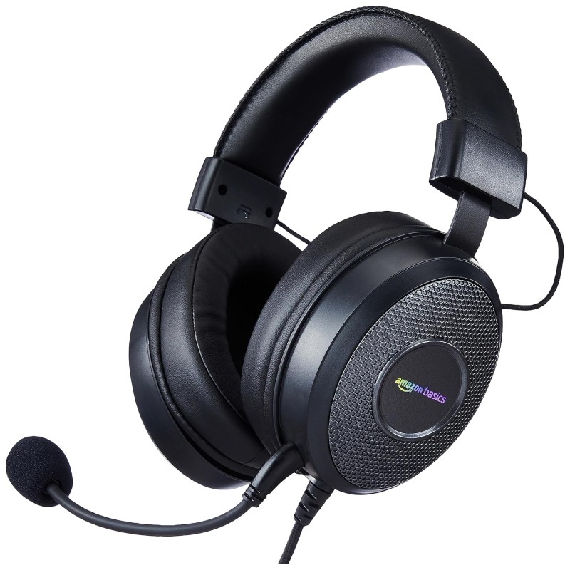 amazon basics Wired Over Ear Gaming Headphones mic for PC, Laptop | Static RGB | (Black)
