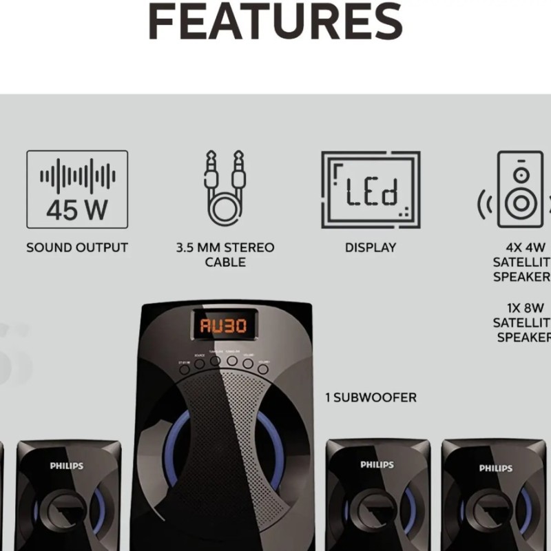 PHILIPS Home Theatre SPA4040B/94 45 W Bluetooth 5.1 Channel Black