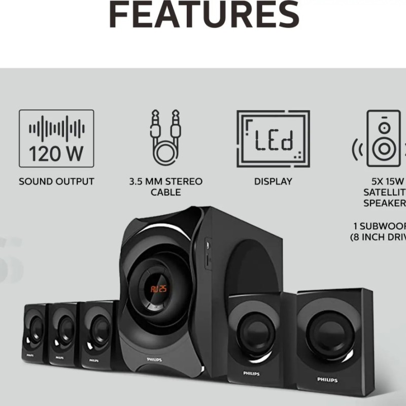 PHILIPS Soundbar SPA8000B/94 120 W 5.1 Channel Bluetooth Black