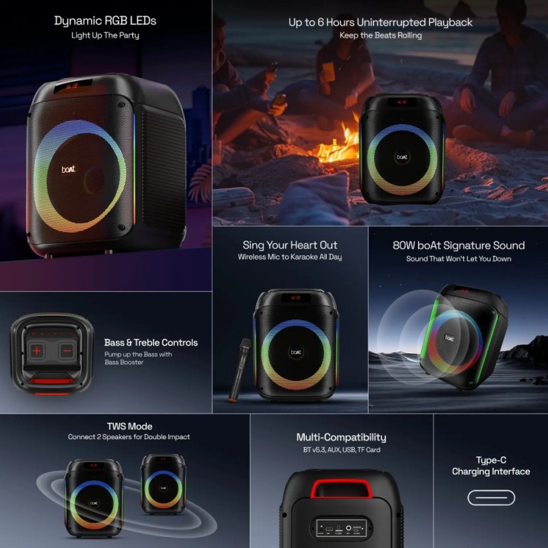 boAt Party Speaker Partypal 220 80W RMS Bluetooth Midnight Black