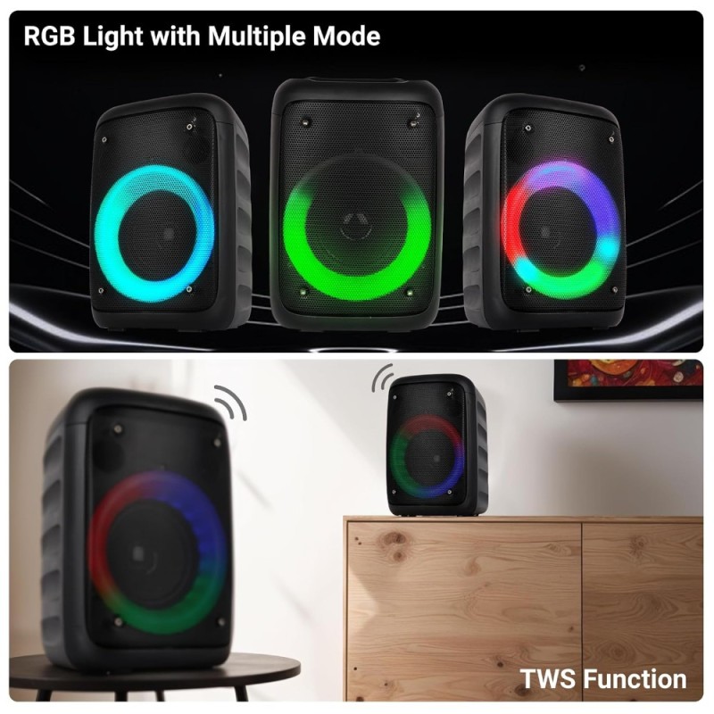 ZEBRONICS Portable Bluetooth Speaker Zeb-Buddy 100 20W RMS RGB LED, Black