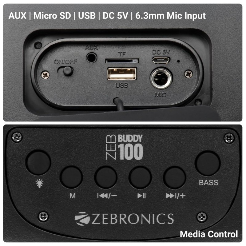 ZEBRONICS Portable Bluetooth Speaker Zeb-Buddy 100 20W RMS RGB LED, Black