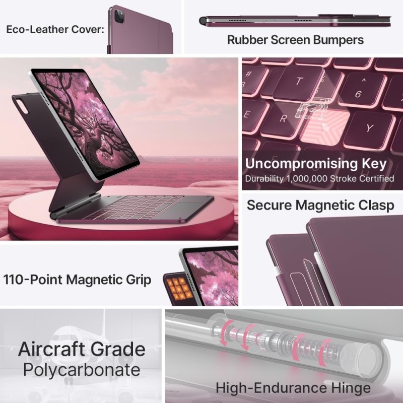 typecase Edge Keyboard Case 11-Color Backlit, Trackpad Raspberry'26