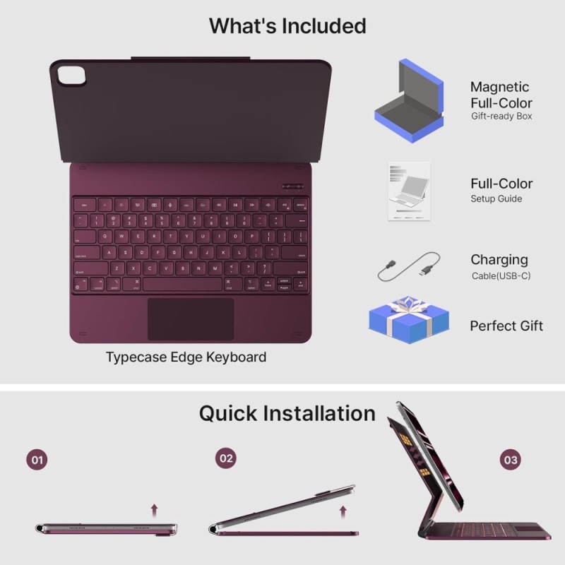 typecase Edge Keyboard Case 11-Color Backlit, Trackpad Raspberry'26