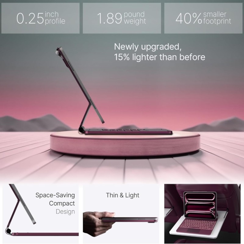 typecase Edge Keyboard Case 11-Color Backlit, Trackpad Raspberry'26