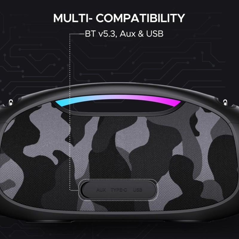 boAt Stone 1800 Bluetooth Speaker 90 W RMS Sound, IPX6, USB Type-C Camo Black