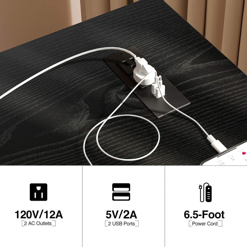 TARKAN Computer Desk SD_TK_DESK_47SOCKET_BLACK Black 2 USB Ports