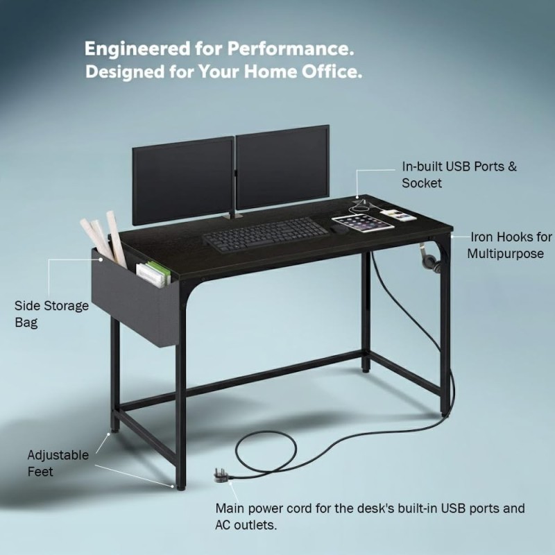 TARKAN Computer Desk SD_TK_DESK_47SOCKET_BLACK Black 2 USB Ports