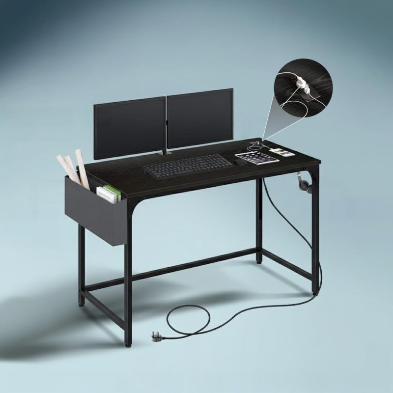 TARKAN Computer Desk SD_TK_DESK_47SOCKET_BLACK Black 2 USB Ports