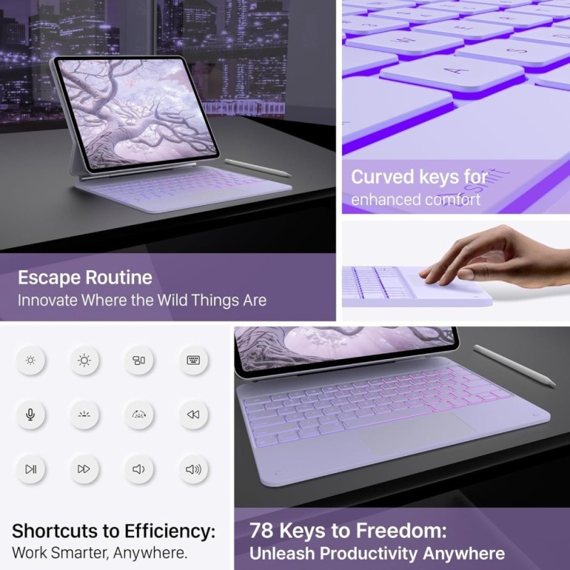typecase Edge Keyboard for iPad Air 13 & Pro 12.9 Precision Trackpad, 11-Color Backlit, Light Purple'26