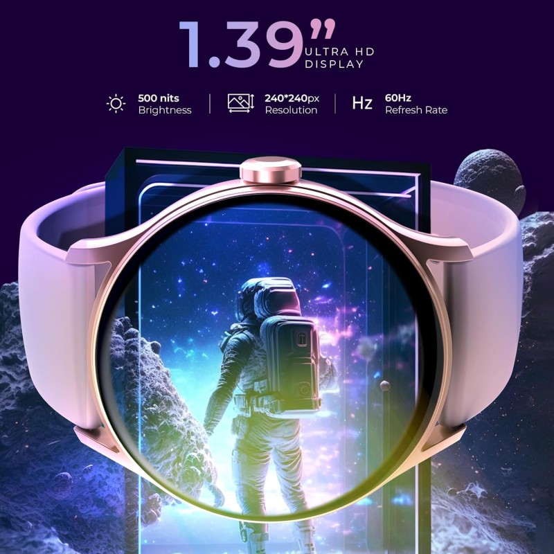 beatXP Flare Pro 1.39 HD Display Bluetooth Calling Smart Watch, 100+ Sports Modes, Heart Rate Monitoring, SpO2, AI Voice Assistant, IP68 - Champagne Gold