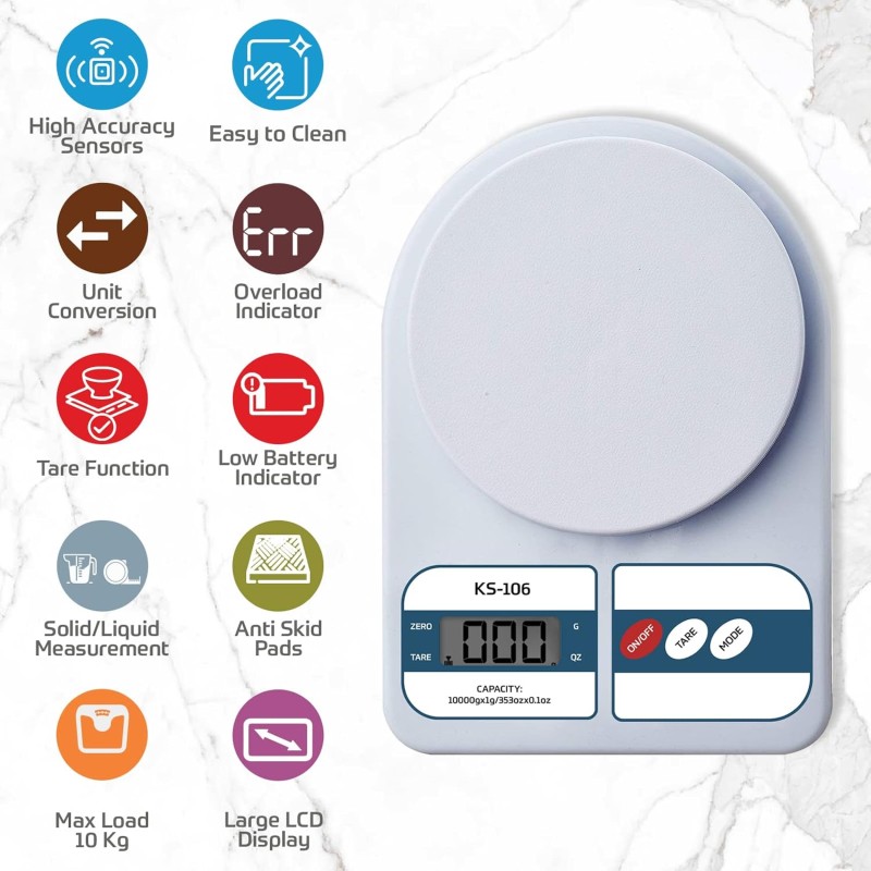 beatXP Kitchen Scale Multipurpose Portable Electronic Digital Weighing Scale | Weight Machine With Back Light LCD Display | White