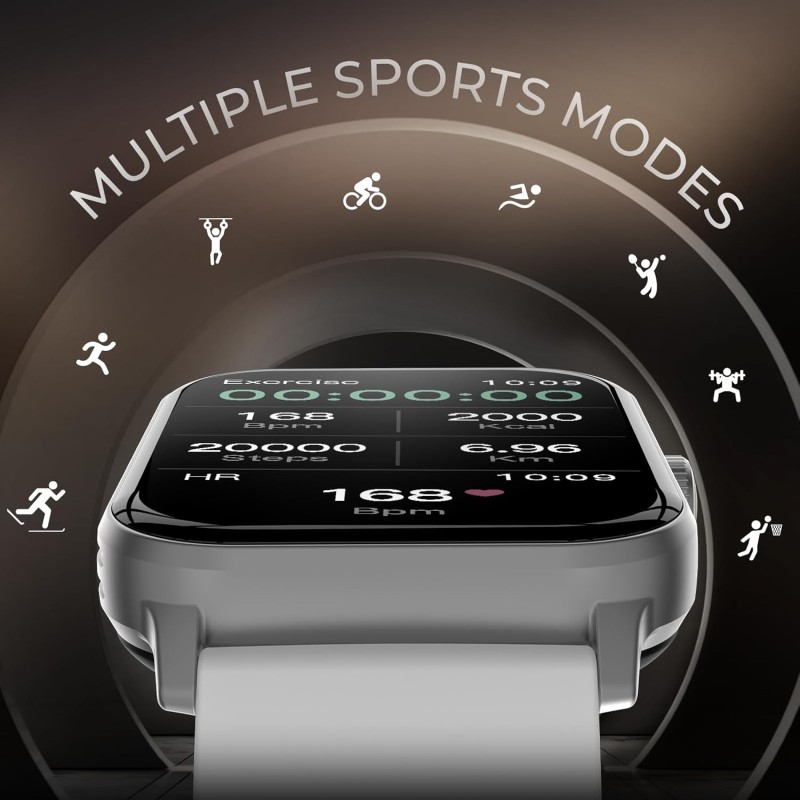 beatXP Marv Neo Smart Watch with 1.85” Ultra HD Display, Bluetooth Calling, 240 * 280px, AI Voice Assistant, 100+ Sports Modes, Heart Rate Monitoring, SpO2, IP68, Fast Charging (Ice Silver)