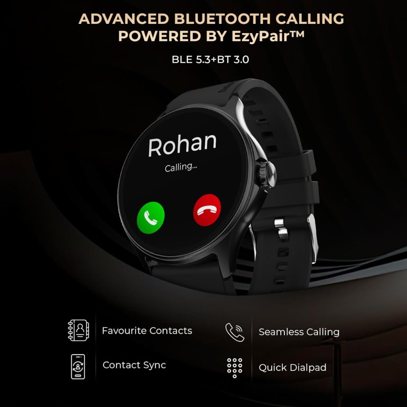 beatXP Sigma 1.38” HD Display Bluetooth Calling Smart Watch, Rotary Crown, 240 * 240px, 500 Nits, 60Hz Refresh Rate, 100+ Sports Modes, AI Voice Assistant (Black)