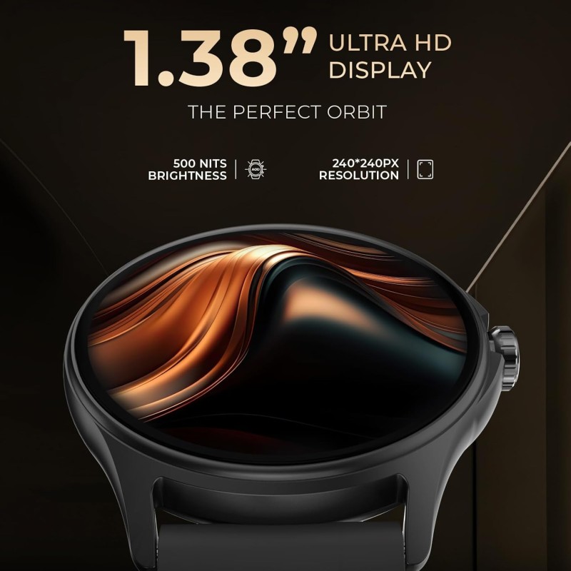 beatXP Sigma 1.38” HD Display Bluetooth Calling Smart Watch, Rotary Crown, 240 * 240px, 500 Nits, 60Hz Refresh Rate, 100+ Sports Modes, AI Voice Assistant (Black)