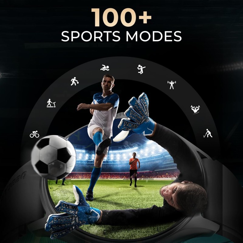 beatXP Sigma 1.38” HD Display Bluetooth Calling Smart Watch, Rotary Crown, 240 * 240px, 500 Nits, 60Hz Refresh Rate, 100+ Sports Modes, AI Voice Assistant (Black)