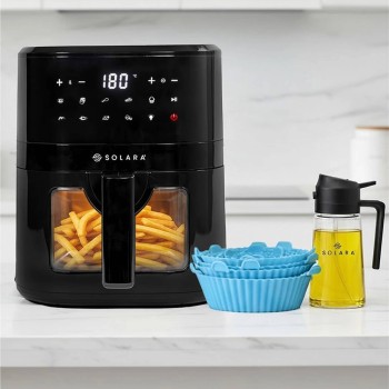 Solara Air Fryer 4.5L with 500ml 2-in-1 Glass Oil Sprayer, Set of 6 Silicone Basket, 360 High Speed Air Circulation, Air Fryer (4.5 L)