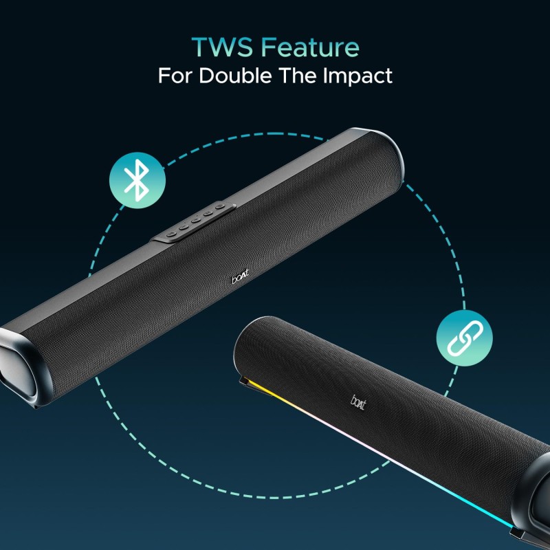 boAt Aavante Bar 950 Bluetooth Soundbar w/ 40W Signature Sound,RGB,Dual Passive Radiators, Up to 7 hrs Playback, Free Music Streaming on JioSaavn, Bluetooth Sound Bar, Soundbar Speaker (Premium Black)