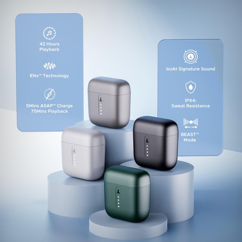 boAt Airdopes 141/8, Low Latency, ENx Tech, 42HRS Battery, Fast Charge, Stream Ad Free Music via App Support, Bluetooth Earbuds