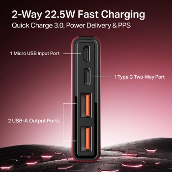 boAt Energyshroom Energyshroom PB300 10000 mAh 22.5W Fast Charging Power Bank (2X Output Ports, Supports Android,iPhone,Tablets,Earbuds) (Martian Red)