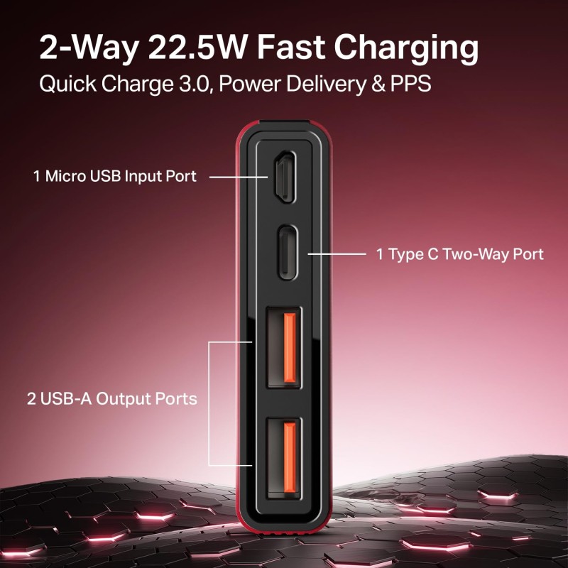 boAt Energyshroom Energyshroom PB300 10000 mAh 22.5W Fast Charging Power Bank (2X Output Ports, Supports Android,iPhone,Tablets,Earbuds) (Martian Red)