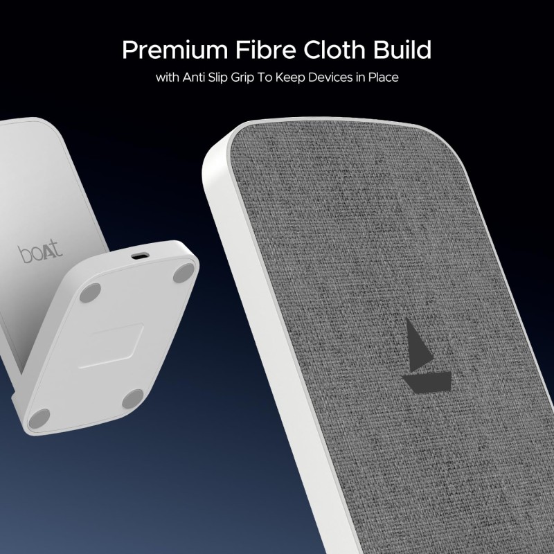 boAt Powerpod 200 Charger w/15W Wireless Charging, Power Bank, Premium Fiber Cloth Build, Dual Coils Micro USB Input, Anti-Slip Grip, 6mm Transmission Range, Smart IC Protection, LED Indicator(White)