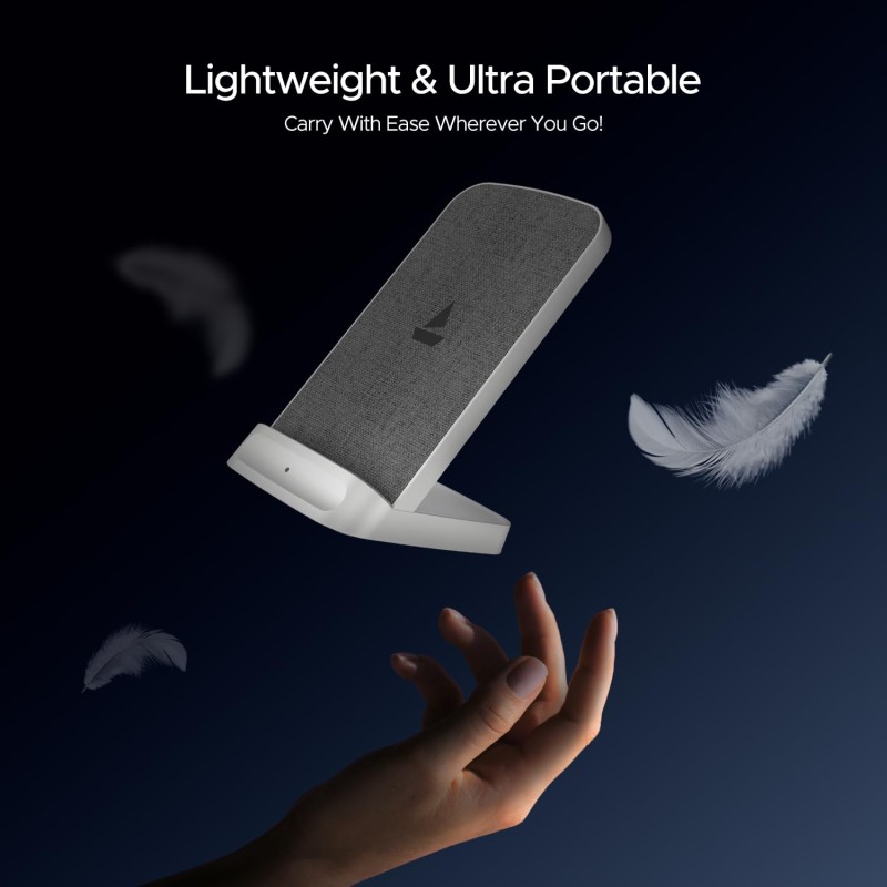 boAt Powerpod 200 Charger w/15W Wireless Charging, Power Bank, Premium Fiber Cloth Build, Dual Coils Micro USB Input, Anti-Slip Grip, 6mm Transmission Range, Smart IC Protection, LED Indicator(White)