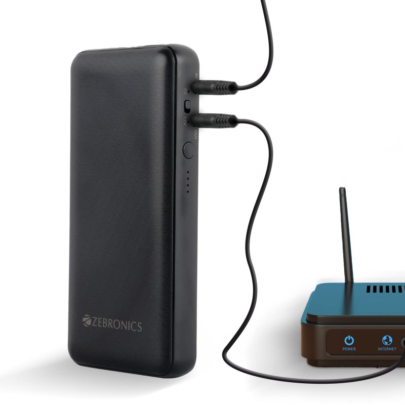 ZEBRONICS ZEB-M24Q27 Router UPS with 19200mAh, 48W max, Built-in protections, LED Indicator, DC 12V/9V/5V Input Output Support, Toggle Switch, DC5521