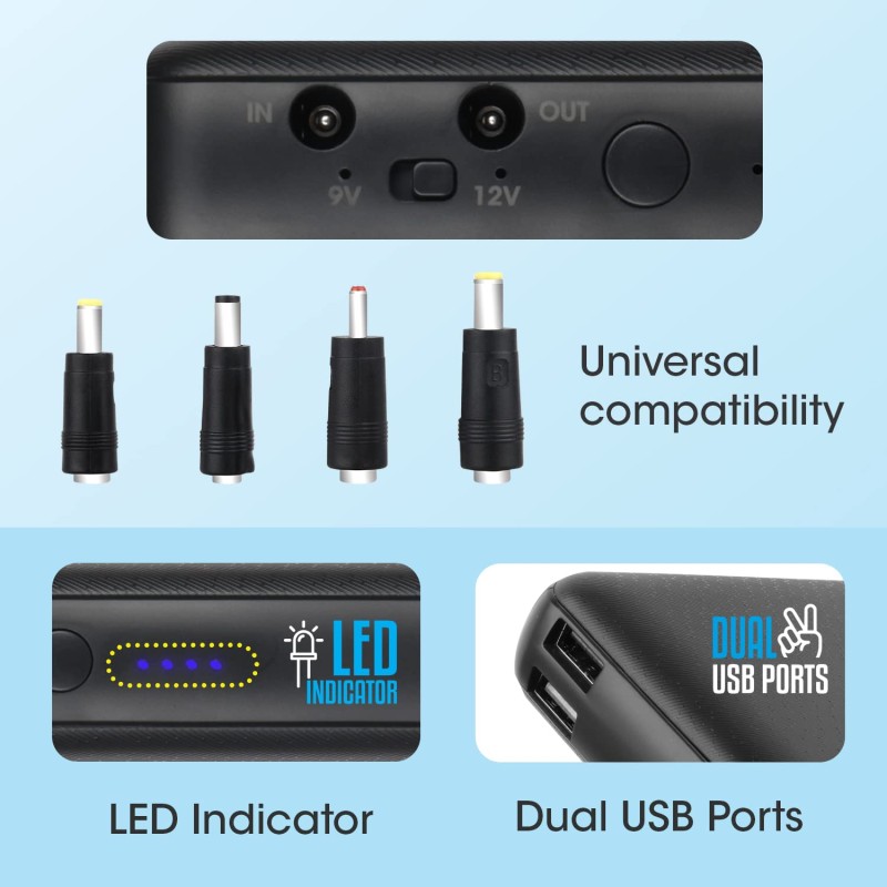 ZEBRONICS ZEB-M24Q27 Router UPS with 19200mAh, 48W max, Built-in protections, LED Indicator, DC 12V/9V/5V Input Output Support, Toggle Switch, DC5521