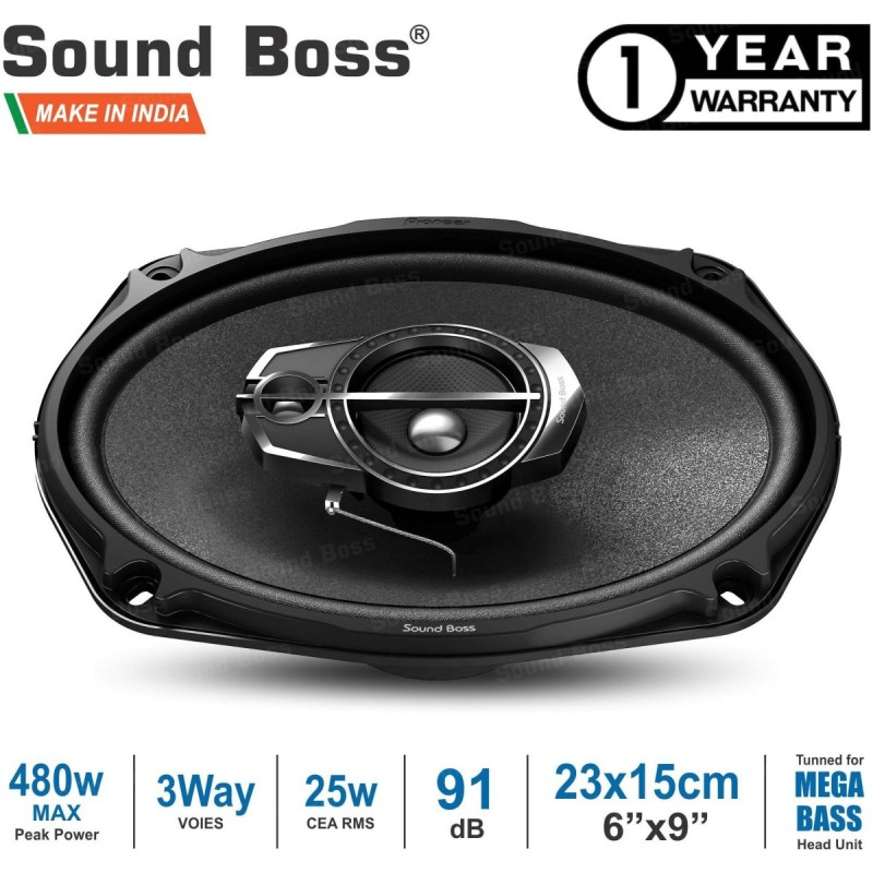 Sound Boss Performance Auditor New Gold Series SB-6979 6x9 3-Way 480W Co-Axial Car Speakers ‎SB 6979