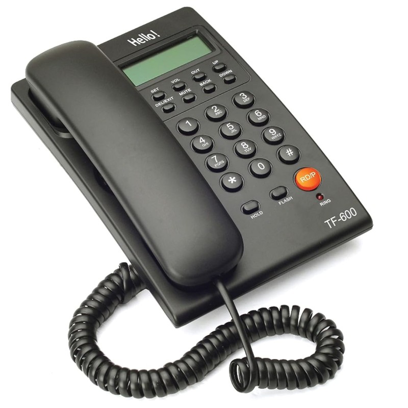 Hola Hello ! TF-600 CLI Caller ID Corded Landline Phone for intercom and EPABX Desk & Wall Mountable (Black) Made in India