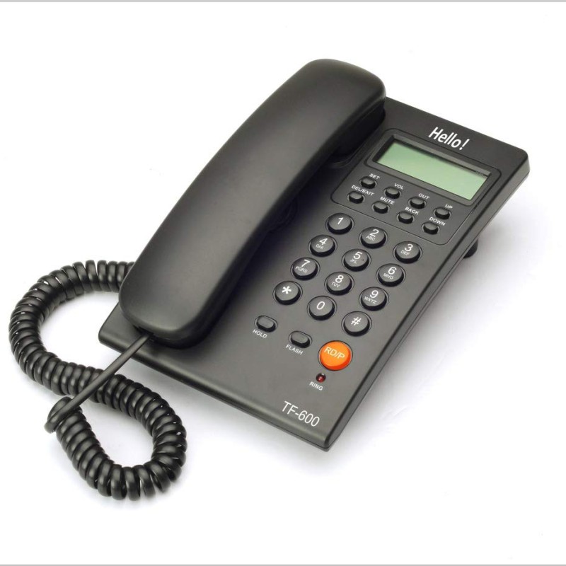 Hola Hello ! TF-600 CLI Caller ID Corded Landline Phone for intercom and EPABX Desk & Wall Mountable (Black) Made in India