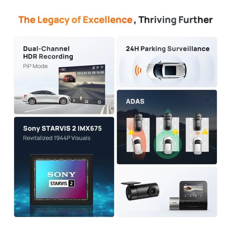 70mai A510 HDR 3K Dual Channel Dash Cam, STARVIS 2 IMX675 Sensor, ADAS, Built-in GPS Logger, Route Recorderr