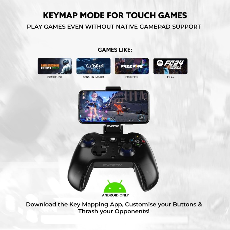 EvoFox Go Smartphone Bluetooth Gamepad for iPhones, iPads & Android | 2 Macro Back Buttons, Dual Vibration Motors, Turbo Mode, Analog Triggers, High