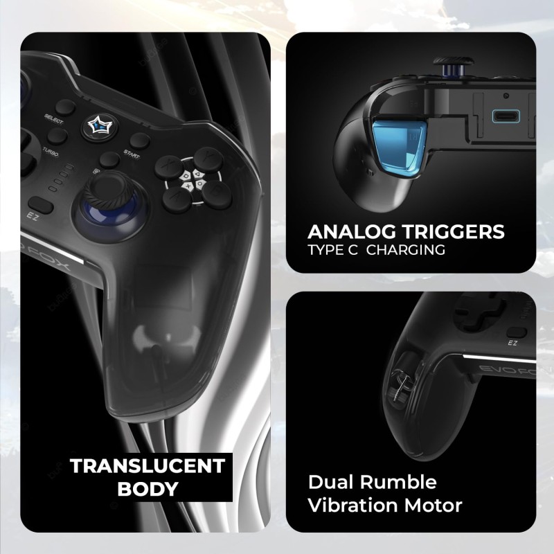 EvoFox Go Smartphone Bluetooth Gamepad for iPhones, iPads & Android | 2 Macro Back Buttons, Dual Vibration Motors, Turbo Mode, Analog Triggers, High