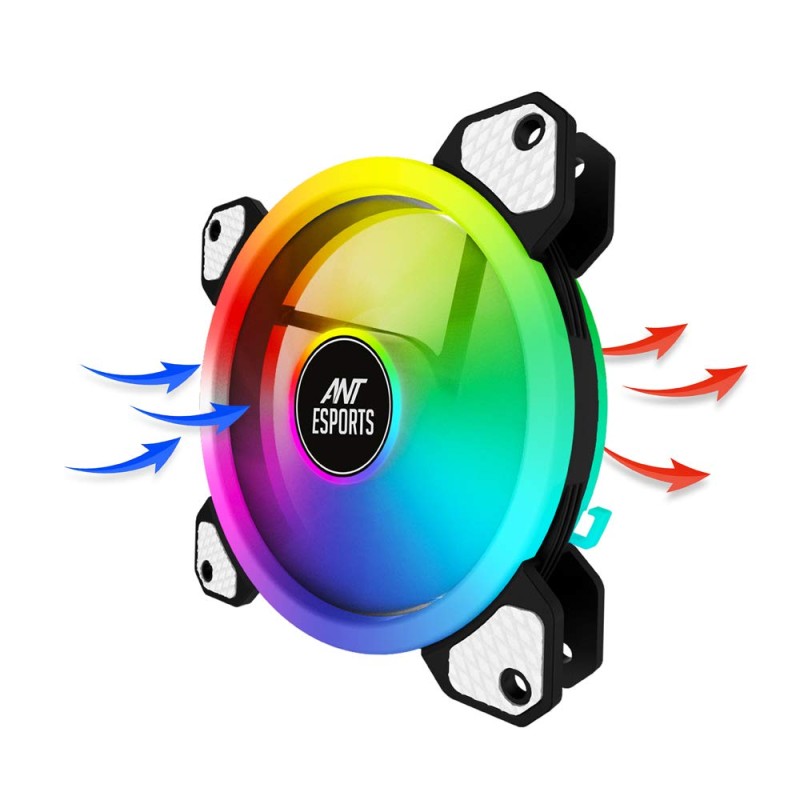 Ant Esports Superflow 120mm 3 IN 1 ARGB Three Dual-Sided ARGB ring light PWM Case Fan Kit - Black, 45.3 CFM Airflow, 1500 RPM