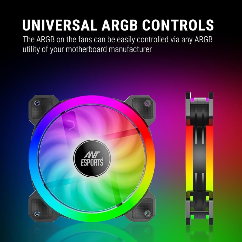 Ant Esports Superflow 120mm 3 IN 1 ARGB Three Dual-Sided ARGB ring light PWM Case Fan Kit - Black, 45.3 CFM Airflow, 1500 RPM