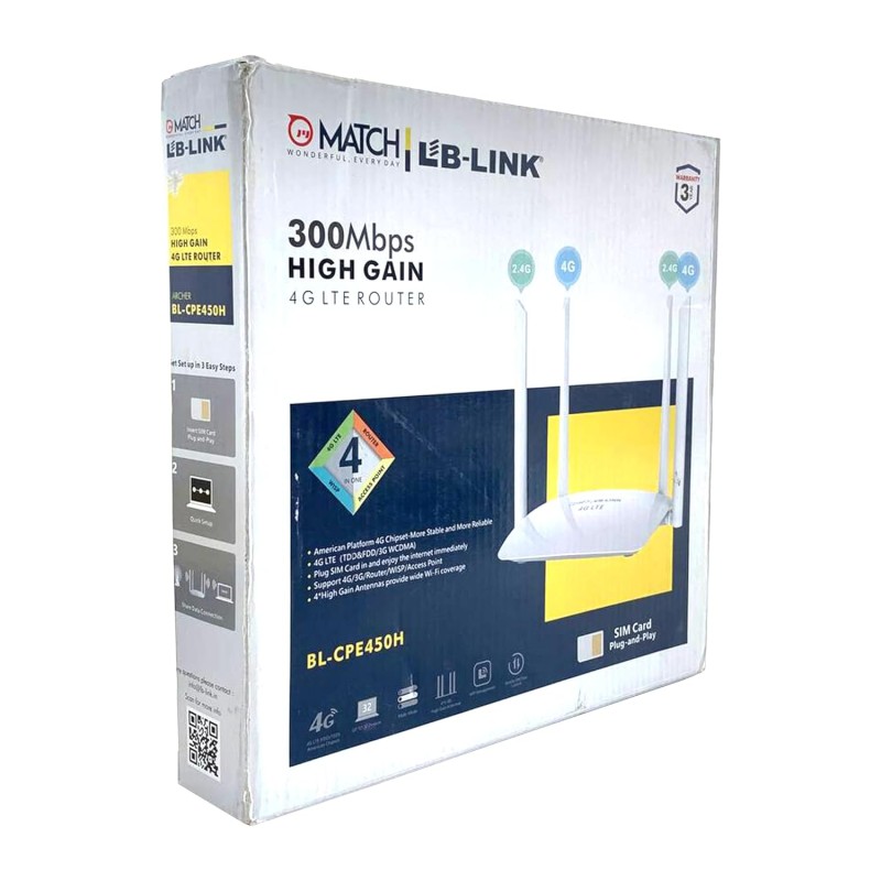 Match Lb-Link BL-CPE450H 4G LTE 2-in-1 WiFi Router with WAN Ports and Micro SIM Slot