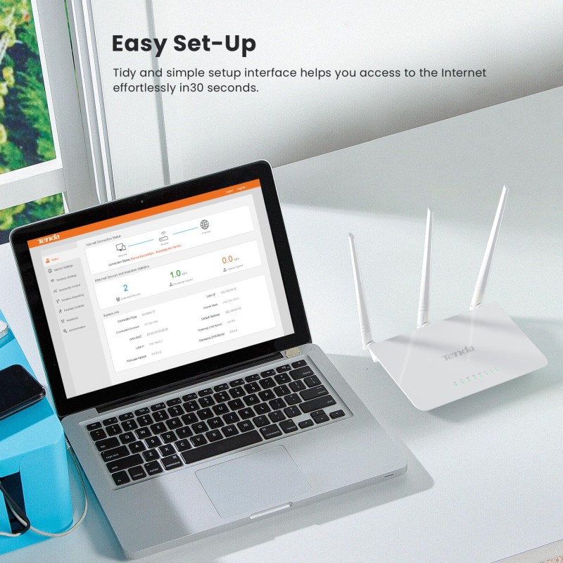 Tenda F3 300Mbps Wi-Fi Router, Easy Setup, WPS Button, Parental Control, Bandwidth Control, Wi-Fi Schedule, with 3 * 5dBi High Power External Antennas