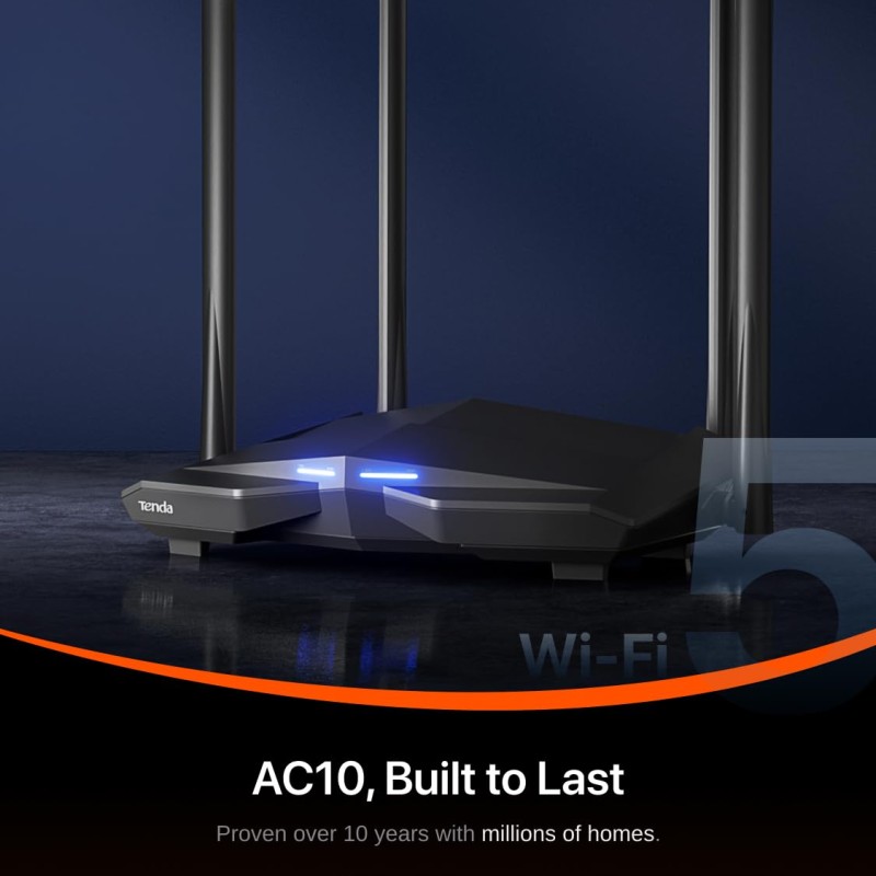 Tenda AC10 AC1200 Wireless Smart Dual-Band Gigabit WiFi Router, MU-MIMO, 4 Gigabit Ports, 867Mbps/5 GHz+ 300Mbps /2.4GHz, Support VPN Server, WiFi