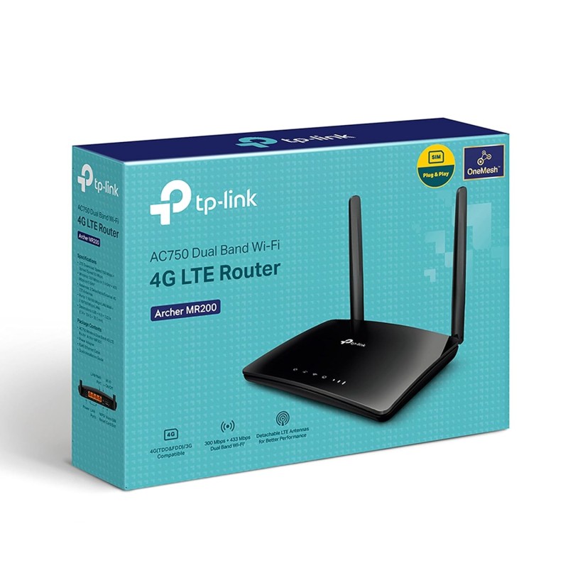 TP-Link Archer MR200 AC750 2.4GHz 750Mbps Dual Band 4G LTE Mobile Wi-Fi, SIM Slot Unlocked, No Configuration Required, Removable Wi-Fi Antennas Router