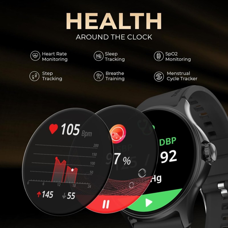 ‎beatXP beatXP Sigma 1.38” HD Display Bluetooth Calling Smart Watch, Rotary Crown, 240 * 240px, 500 Nits, 60Hz Refresh Rate, 100+ Sports Modes, AI